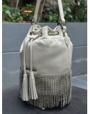 MIU MIU STARLIGHT CRYSTAL FRINGE BUCKET BAG WITH STRAP   