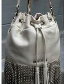 MIU MIU STARLIGHT CRYSTAL FRINGE BUCKET BAG WITH STRAP   