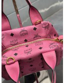 MCM SMALL HANDLE HANDBAG WITH STRAP IN HOT BARBIE PINK & GOLD HARDWARE