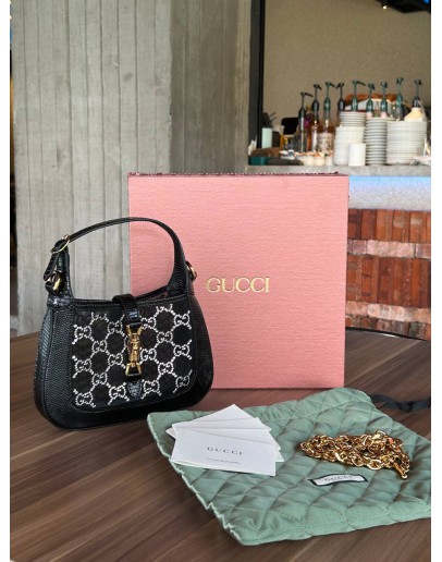 GUCCI JACKIE 1961 MINI LIZARD MESH GG CRYSTAL BAG