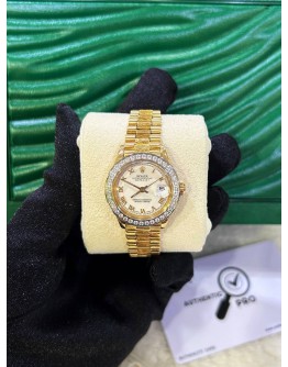 ROLEX LADY DATEJUST 18K 750 YELLOW GOLD DIAMOND BEZEL ROMAN WHITE DIAL REF 6927 26MM AUTOMATIC WATCH