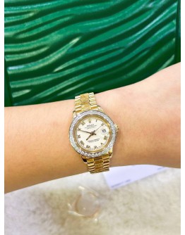 ROLEX LADY DATEJUST 18K 750 YELLOW GOLD DIAMOND BEZEL ROMAN WHITE DIAL REF 6927 26MM AUTOMATIC WATCH