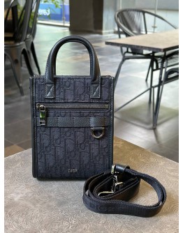CHRISTIAN DIOR SAFARI NORTH-SOUTH MINI TOTE BAG IN BLACK OBLIQUE JACQUARD