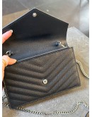 YSL YVES SAINT LAURENT GRAIN DE POUDRE MATELASSE CHEVRON MONOGRAM ENVELOPE CHAIN WOC