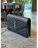 YSL YVES SAINT LAURENT GRAIN DE POUDRE MATELASSE CHEVRON MONOGRAM ENVELOPE CHAIN WOC