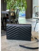YSL YVES SAINT LAURENT GRAIN DE POUDRE MATELASSE CHEVRON MONOGRAM ENVELOPE CHAIN WOC