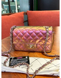 CHANEL MINI RECTANGULAR IN IRIDESCENT RAINBOW METALLIC BAG WITH CHAMPAGNE GOLD HARDWARE