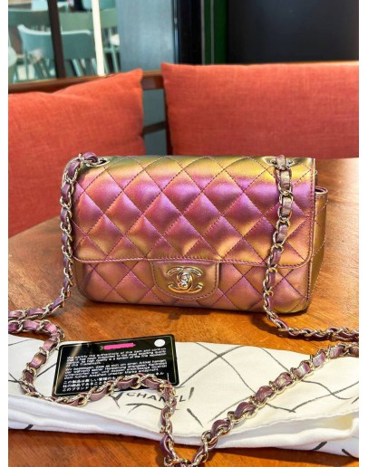 CHANEL MINI RECTANGULAR IN IRIDESCENT RAINBOW METALLIC BAG WITH CHAMPAGNE GOLD HARDWARE