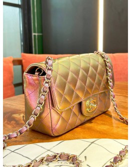 CHANEL MINI RECTANGULAR IN IRIDESCENT RAINBOW METALLIC BAG WITH CHAMPAGNE GOLD HARDWARE