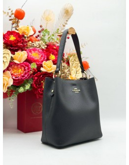 COACH MOLLIE BUCKET SHOULDER & CROSSBODY BAG IN BLACK PEBBLED LEATHER