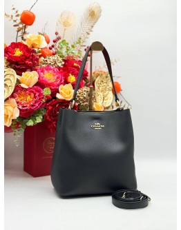 COACH MOLLIE BUCKET SHOULDER & CROSSBODY BAG IN BLACK PEBBLED LEATHER