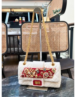 CHANEL MEDIUM DOUBLE FLAP LIMITED EDITION RUSSIN CONNECTION PARIS-MOSCOW RUNWAY PIECE EGGSHELL COTTON WOOL ROMANOV 2.55 REISSUE CHAIN BAG
