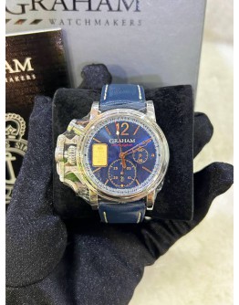 GRAHAM CHRONOFIGHTER VINTAGE GOLD EMERGENCY BLUE EDITION DIAL INALID WITH 1G 999 GOLD BAR REF 2CVAS.U20A 44MM AUTOMATIC WATCH