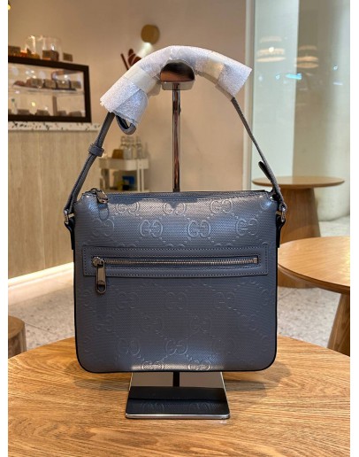GUCCI SMALL MESSENGER BAG IN GREY GG EMBOSSED LEATHER
