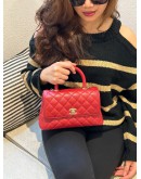 CHANEL SMALL COCO HANDLE QUILTED CAVIAR LEATHER IN RED & GOLD HARDWARE