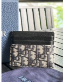 CHRISTIAN DIOR CARD HOLDER IN BEIGE BLACK DIOR OBLIQUE JACQUARD WITH BLACK GRAINED CALF LEATHER
