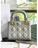 CHRISTIAN DIOR MINI LADY DIOR IN METALLIC SHIMMER SILVER WITH LIGHT GOLD HARDWARE