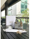 CHRISTIAN DIOR MINI LADY DIOR IN METALLIC SHIMMER SILVER WITH LIGHT GOLD HARDWARE
