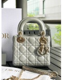 CHRISTIAN DIOR MINI LADY DIOR IN METALLIC SHIMMER SILVER WITH LIGHT GOLD HARDWARE
