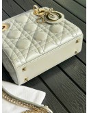 CHRISTIAN DIOR MINI LADY DIOR IN METALLIC SHIMMER SILVER WITH LIGHT GOLD HARDWARE
