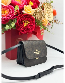 COACH BRYNN FLAP CROSSBODY BAG IN BROWN BLACK CANVAS & CALFSKIN LEATHER
