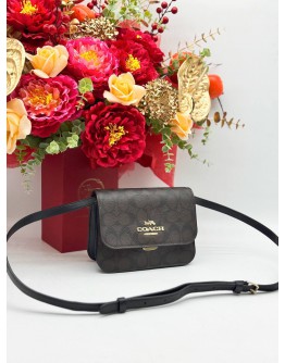 COACH BRYNN FLAP CROSSBODY BAG IN BROWN BLACK CANVAS & CALFSKIN LEATHER