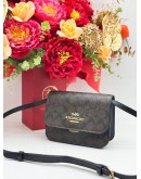 COACH BRYNN FLAP CROSSBODY BAG IN BROWN BLACK CANVAS & CALFSKIN LEATHER
