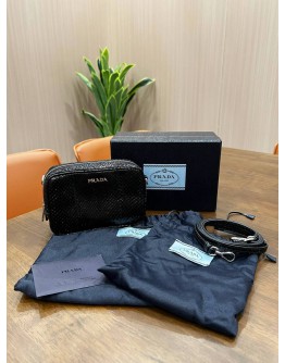 PRADA WATERSNAKE MINI CAMERA BAG IN BLACK SHINNY PYTHON LEATHER 