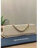 CHANEL STATEMENT FLAP BAG FEATURES IRIDESCENT BEIGE CAVIAR LEATHER CHEVRON QUILTING & LIGHT GOLD HARDWARE 