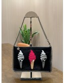 STELLA MCCARTNEY FALABELLA ICE APPLIQUÉ BAG IN SILVER CHAIN & EMBROIDERED ICE CREAM CONE 