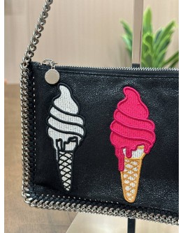 STELLA MCCARTNEY FALABELLA ICE APPLIQUÉ BAG IN SILVER CHAIN & EMBROIDERED ICE CREAM CONE 