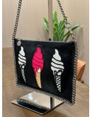 STELLA MCCARTNEY FALABELLA ICE APPLIQUÉ BAG IN SILVER CHAIN & EMBROIDERED ICE CREAM CONE 