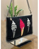 STELLA MCCARTNEY FALABELLA ICE APPLIQUÉ BAG IN SILVER CHAIN & EMBROIDERED ICE CREAM CONE 