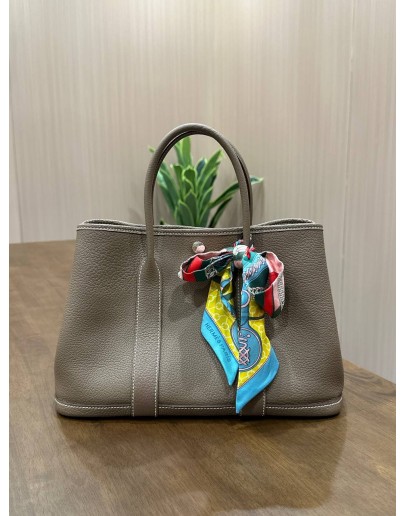 HERMÈS GARDEN PARTY 30 IN ETOUPE GRAINED NEGONDA LEATHER 
