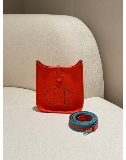  HERMES MINI EVELYNE TPM CLASSIC ORANGE TOGO LEATHER  WITH SILVER HARDWARE SHOULDER BAG STAMP Z