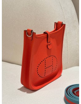  HERMES MINI EVELYNE TPM CLASSIC ORANGE TOGO LEATHER  WITH SILVER HARDWARE SHOULDER BAG STAMP Z